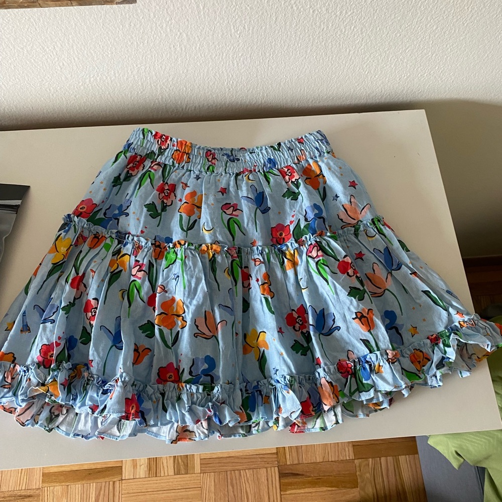 Hill House Home - Paz Skirt - Light Blue Space Floral Linen - Size M